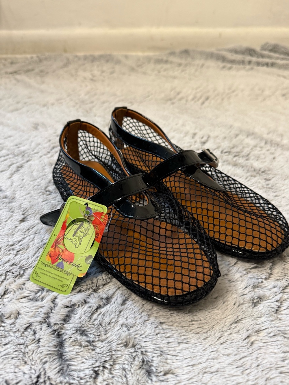 Black Muccute Flats with Patent Strap